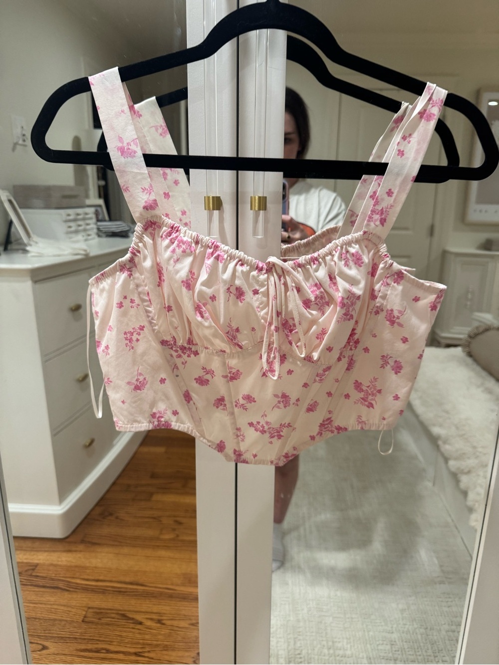 Boutique Floral Drawstring Crop Cami in Pink